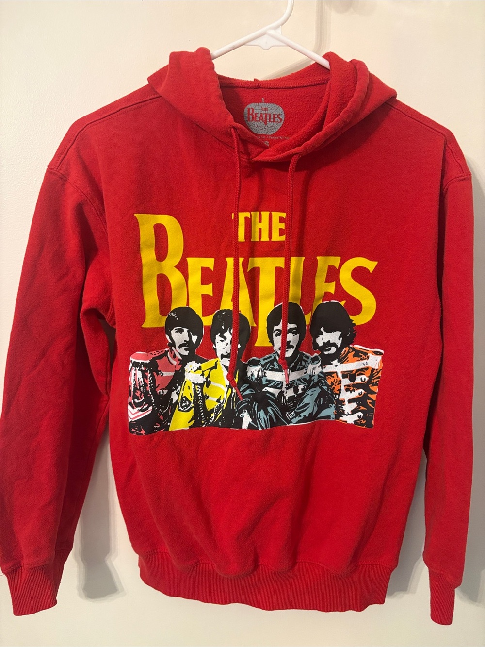 The Beatles Red Zip-Up Style Hoodie with Yellow Band Logo